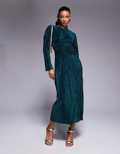 Robe plissée longue à taille croisée et manches longues avec col montant - foncé - Asos Design - Modalova