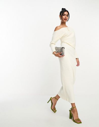 Robe pull mi-longue en tissu côtelé ultra doux à épaules tombantes - neige - Asos Design - Modalova