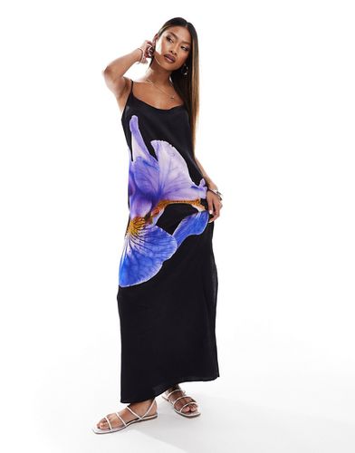 Robe satinée à imprimé fleur - Noir - Asos Design - Modalova
