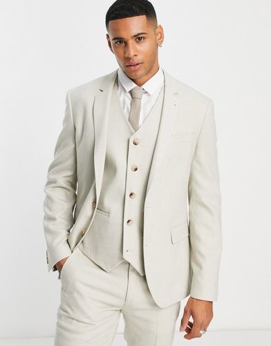 Wedding - Veste de costume ajustée en laine mélangée tressée - Taupe et blanc - Asos Design - Modalova