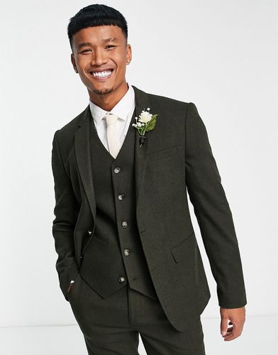 Wedding - Veste de costume ajustée en maille de laine mélangée tressée - Olive - Asos Design - Modalova