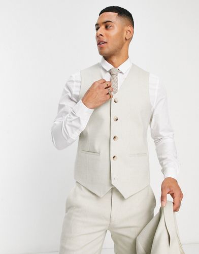 Wedding - Gilet de costume ajusté en laine mélangée tressée - Taupe - Asos Design - Modalova