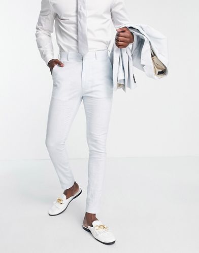 Wedding - Pantalon de costume en lin mélangé super skinny à carreaux Prince de Galles - clair - Asos Design - Modalova