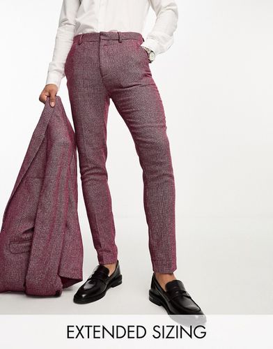 Wedding - Pantalon de costume super ajusté en laine mélangée à petit motif pied-de-poule - Bordeaux - Asos Design - Modalova