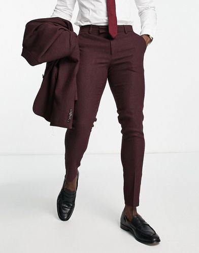 Wedding - Pantalon de costume super ajusté en laine mélangée à petit motif pied-de-poule - Bordeaux - Asos Design - Modalova