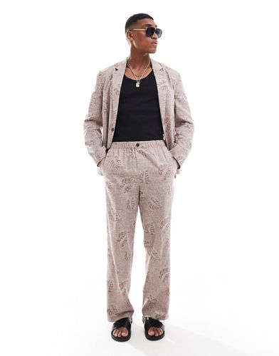 Wide Fit - Pantalon de costume en jacquard de lin - Beige - Asos Design - Modalova