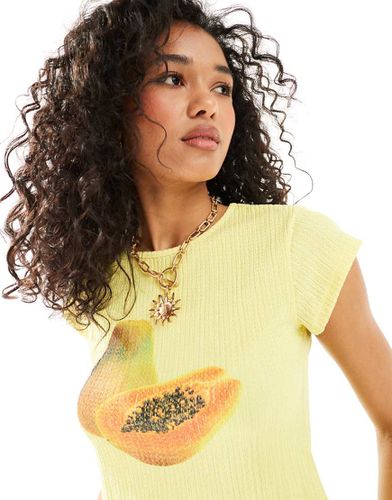 T-shirt texturé effet rétréci à imprimé papaye - Citron - Asos Design - Modalova