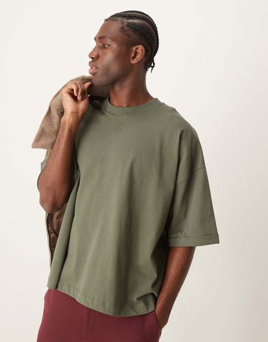 T-shirt ultra-oversize épais 240 g/m² à manches retroussées - Kaki - Asos Design - Modalova