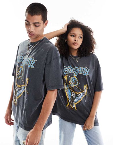 T-shirt unisexe oversize avec imprimé Aerosmith sous licence - Noir délavé - Asos Design - Modalova