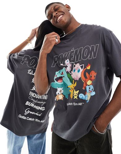 T-shirt unisexe oversize avec imprimés Pokémon sous licence - Anthracite - Asos Design - Modalova