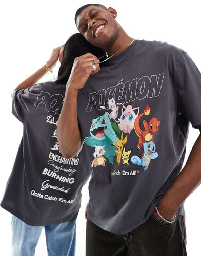 T-shirt unisexe oversize avec imprimés Pokémon sous licence - Anthracite - Asos Design - Modalova