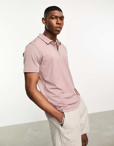 T-shirt à col polo zippé en néoprène - Marron - Asos Design - Modalova