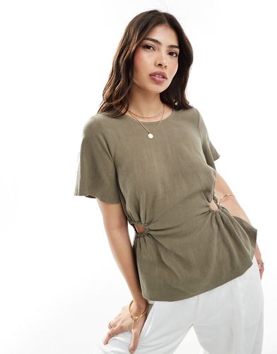 T-shirt aspect lin à découpe - Kaki - Asos Design - Modalova