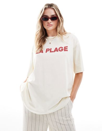 T-shirt coupe boyfriend à imprimé La Plage - Crème - Asos Design - Modalova
