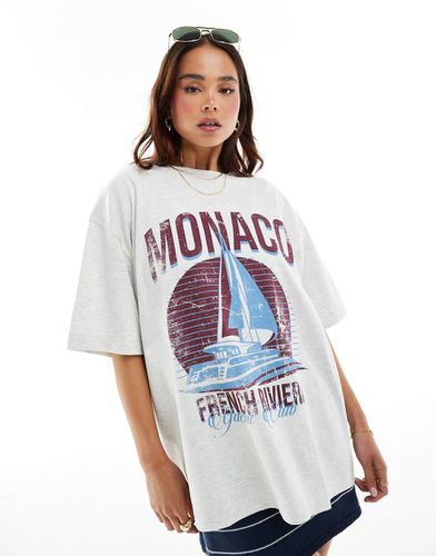 T-shirt coupe boyfriend avec imprimé Monaco et voilier - Glace chiné - Asos Design - Modalova