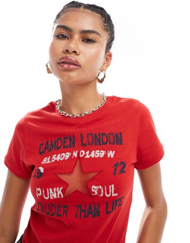 T-shirt court avec découpe étoile en tulle et imprimé indie - Asos Design - Modalova