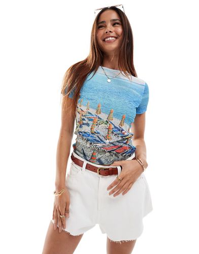 T-shirt court en tulle à imprimé plage - Asos Design - Modalova