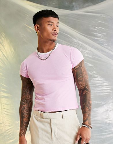 T-shirt crop top moulant à bords contrastants - Rose - Asos Design - Modalova