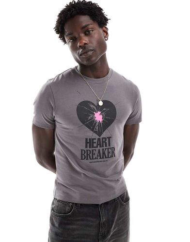 T-shirt crop top moulant à imprimé Heart Breaker - Anthracite - Asos Design - Modalova