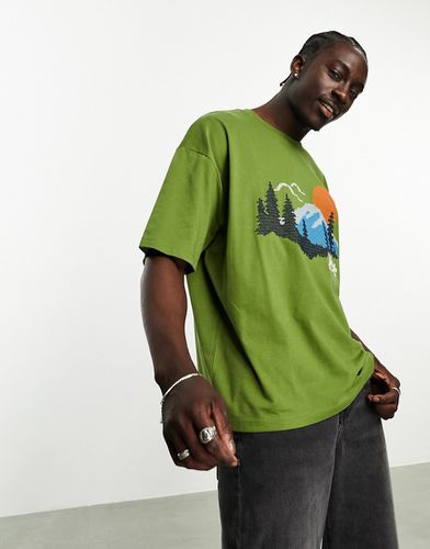 T-shirt décontracté avec broderie paysage de montagne - Kaki - Asos Design - Modalova
