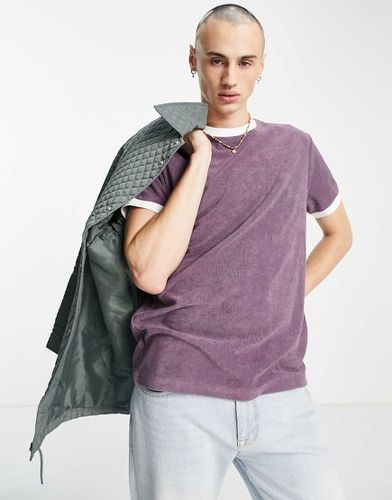 T-shirt en tissu éponge avec col et bordures des manches contrastantes - Asos Design - Modalova