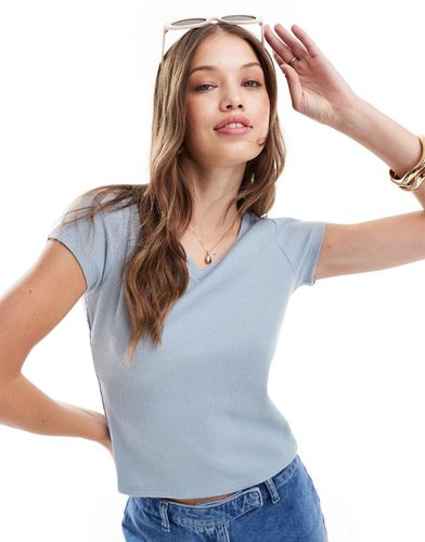 T-shirt gaufré slim à col en V et mancherons - clair - Asos Design - Modalova