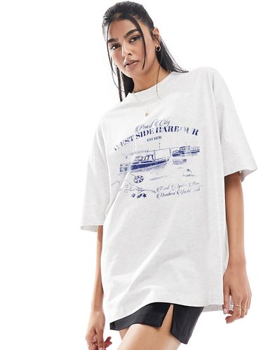 T-shirt oversize à motif port et bateau - Givre chiné - Asos Design - Modalova