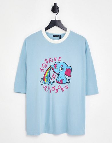 T-shirt oversize à bords contrastants et imprimé éléphant - Asos Design - Modalova