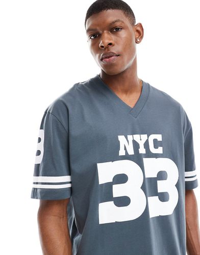 T-shirt oversize à col V et imprimé NYC style sport devant - Anthracite - Asos Design - Modalova