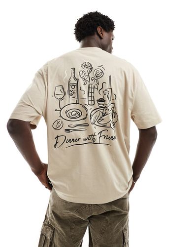 T-shirt oversize à imprimé abstrait au dos - Beige - Asos Design - Modalova