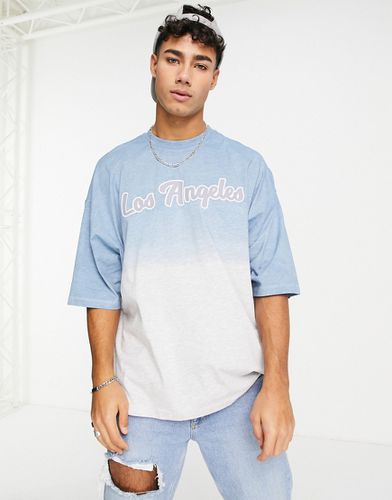T-shirt oversize à imprimé Los Angeles - Dip-dye bleu et gris - ASOS DESIGN - Modalova
