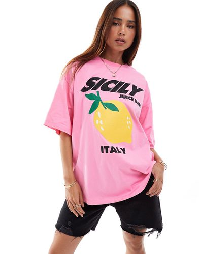 T-shirt oversize à imprimé Sicily et citron - Blanc - Asos Design - Modalova