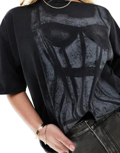 T-shirt oversize avec imprimé corset - Anthracite délavé - Asos Design - Modalova
