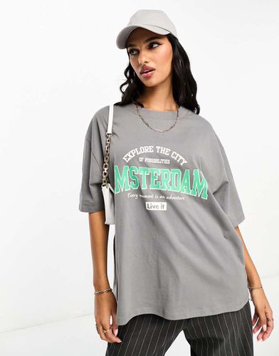 T-shirt oversize avec imprimé Amsterdam - Anthracite - Asos Design - Modalova