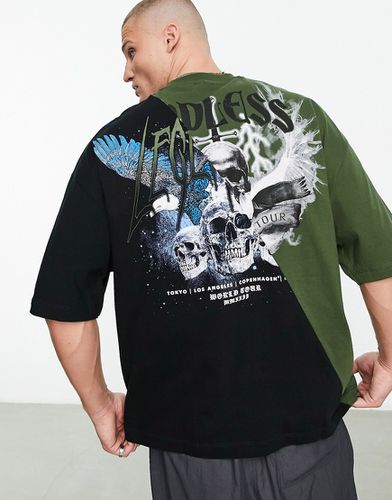 T-shirt oversize avec imprimé grunge au dos - Noir/kaki - Asos Design - Modalova
