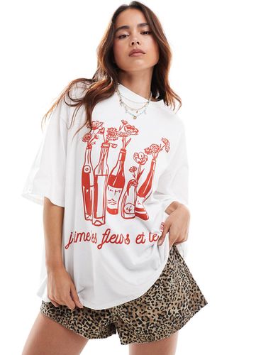 T-shirt oversize avec imprimé fleurs et bouteilles de vin - Asos Design - Modalova