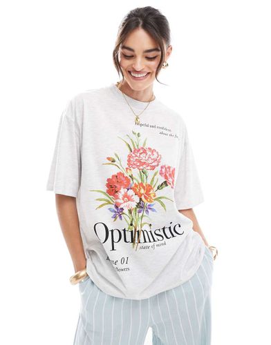 T-shirt oversize avec imprimé fleurs et inscription Optimistic » - Glacier chiné - Asos Design - Modalova