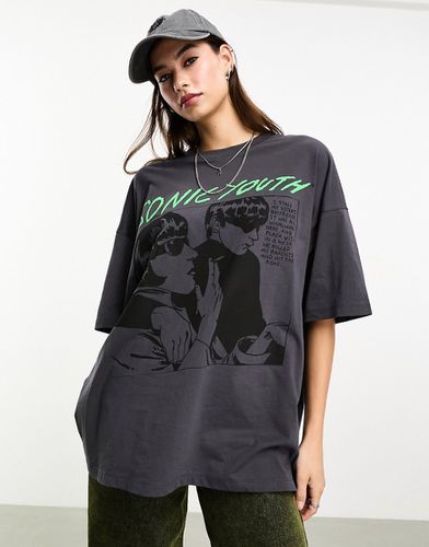 T-shirt oversize avec imprimé Sonic Youth sous licence - Anthracite - Asos Design - Modalova