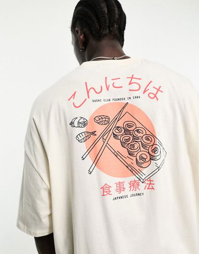 T-shirt oversize avec imprimé sushi au dos - Beige - Asos Design - Modalova