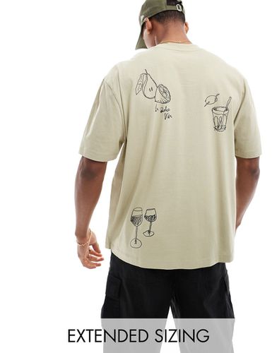 T-shirt oversize avec imprimés dans le dos - Beige - Asos Design - Modalova