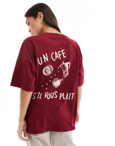 T-shirt oversize avec inscription Un café s'il vous plaît » - Bordeaux - Asos Design - Modalova