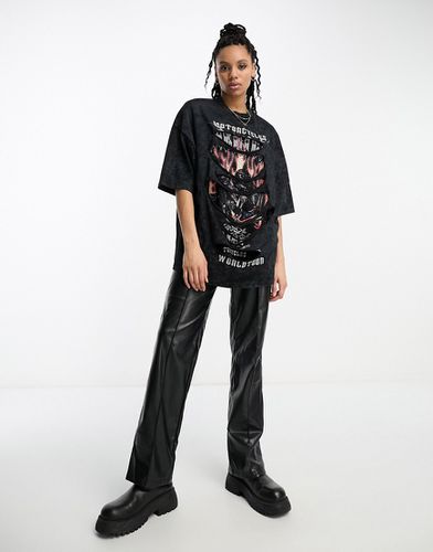 T-shirt oversize effet tailladé sur le devant avec motif rock et détail thermocollé - Noir - Asos Design - Modalova