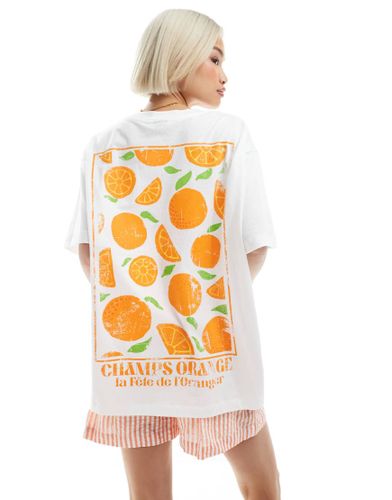 T-shirt oversize en aspect lin avec imprim orange au dos - Asos Design - Modalova