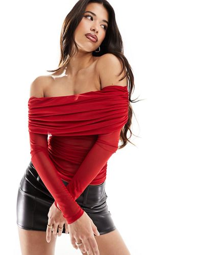 Top manches longues en tulle avec encolure Bardot - Rouge - Asos Design - Modalova