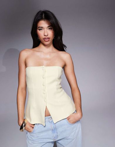 Top corset boutonn en maille point de Rome structure - Babeurre - Asos Design - Modalova