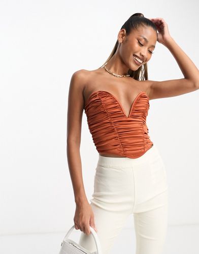 Top corset froncé sans bretelles avec col en V plongeant - Rouille - Asos Design - Modalova