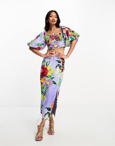 Top d'ensemble à manches bouffantes et boutons rouleau - fleuri - Asos Design - Modalova