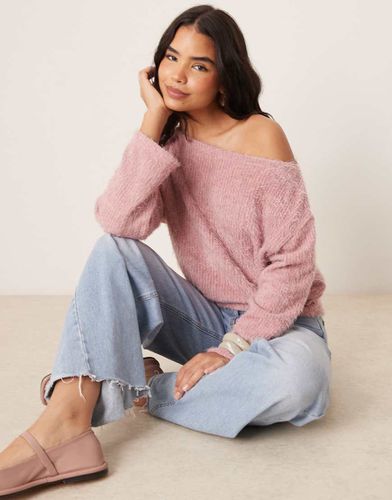 Top épaules dénudées en maille chenille duveteuse - Asos Design - Modalova