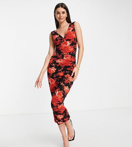 ASOS DESIGN Tall - Robe mi-longue taille basse style corset à imprimé floral - Rouge - ASOS Tall - Modalova