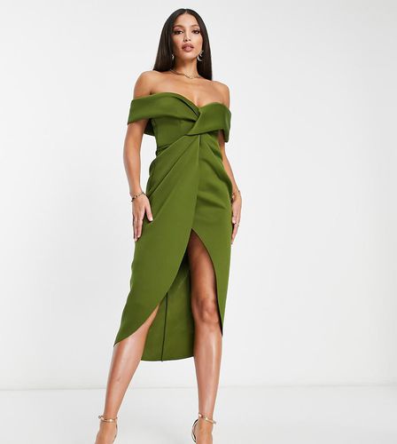 ASOS DESIGN Tall - Robe mi-longue torsadée sur le devant à épaules dénudées - Olive - Asos Tall - Modalova